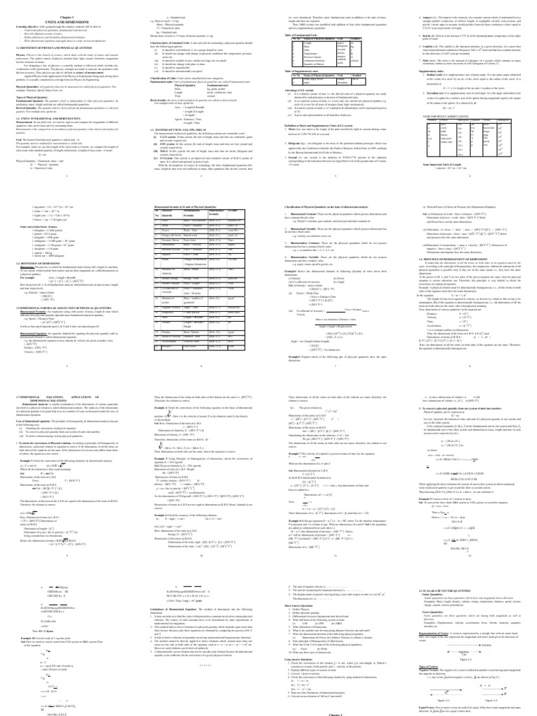 Understanding Units and Dimensions in Physics | PDF | Mole (Unit) | Force