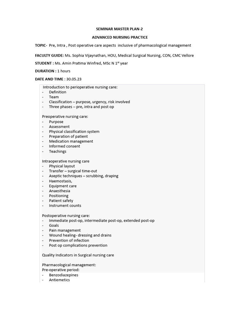 Intraoperative Nursing Care Essentials | PDF | Surgery | Perioperative