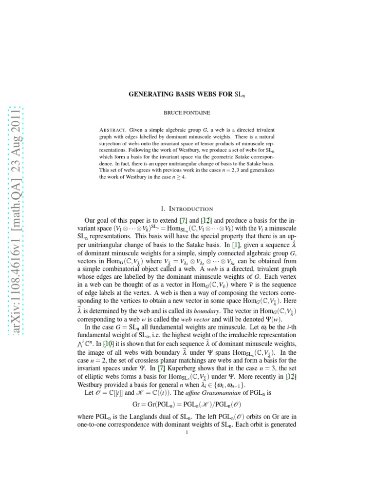 Basis Webs for SLn Representations | PDF | Triangle | Basis (Linear ...