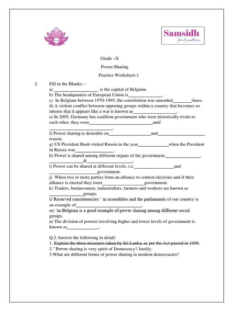 Grade 10 Power Sharing Worksheet | PDF