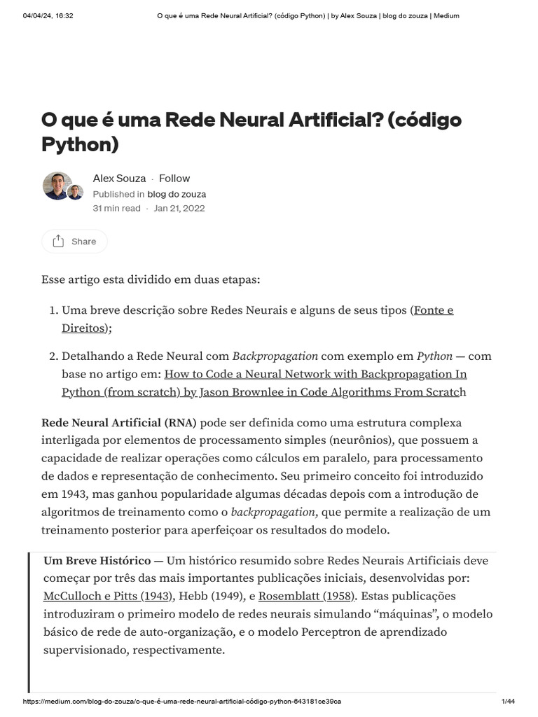 Redes Neurais Artificiais em Python | PDF | Rede neural artificial ...