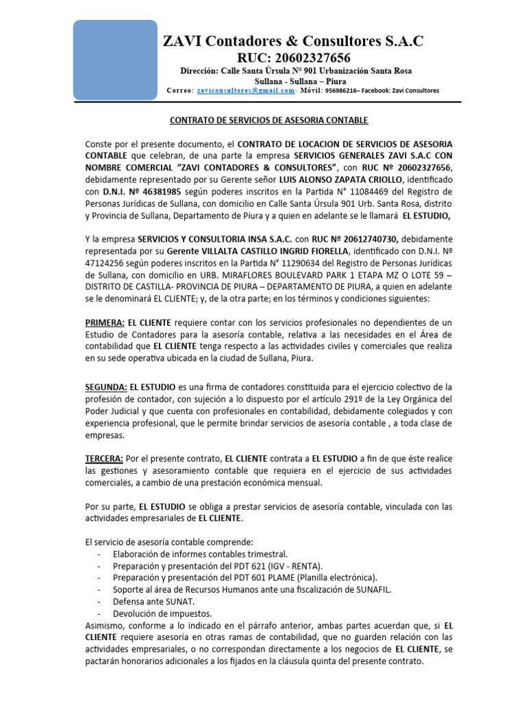 Contrato de Servicios de Asesoria Contable | PDF | Contador | Contabilidad