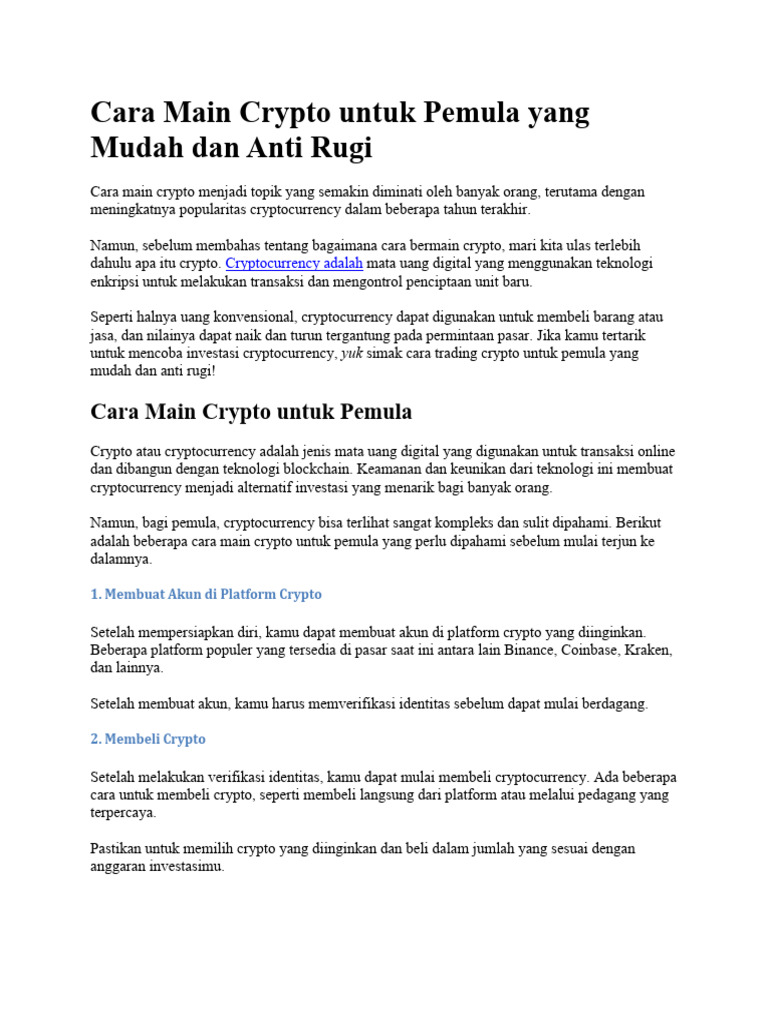 Cara Main Crypto Untuk Pemula Yang Mudah | PDF