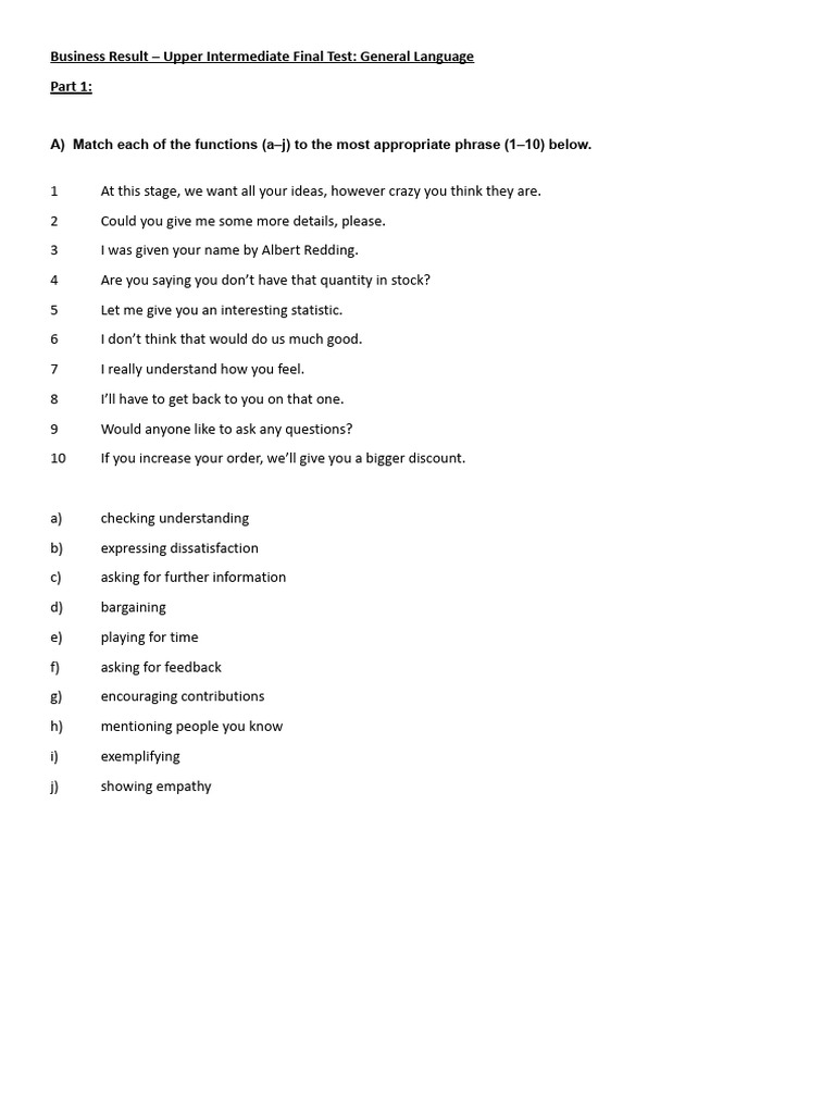 Upper Intermediate Business Language Test | PDF | Business