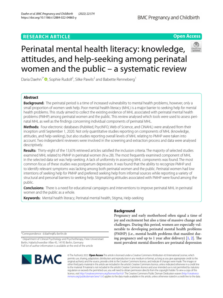 Perinatal Mental Health Literacy: Knowledge, Attitudes, and Help ...