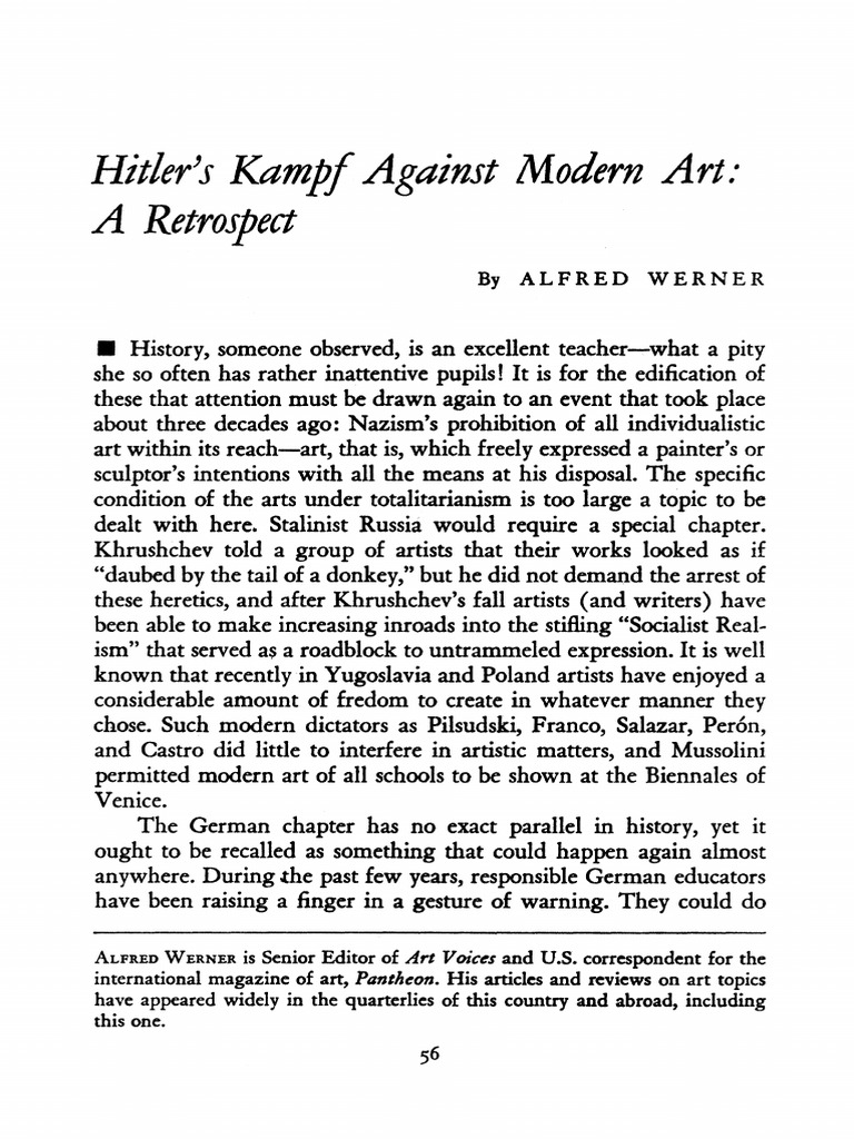 Werner, Hitler's Kampf Against Modern Art (1966) | PDF | Nazi Germany