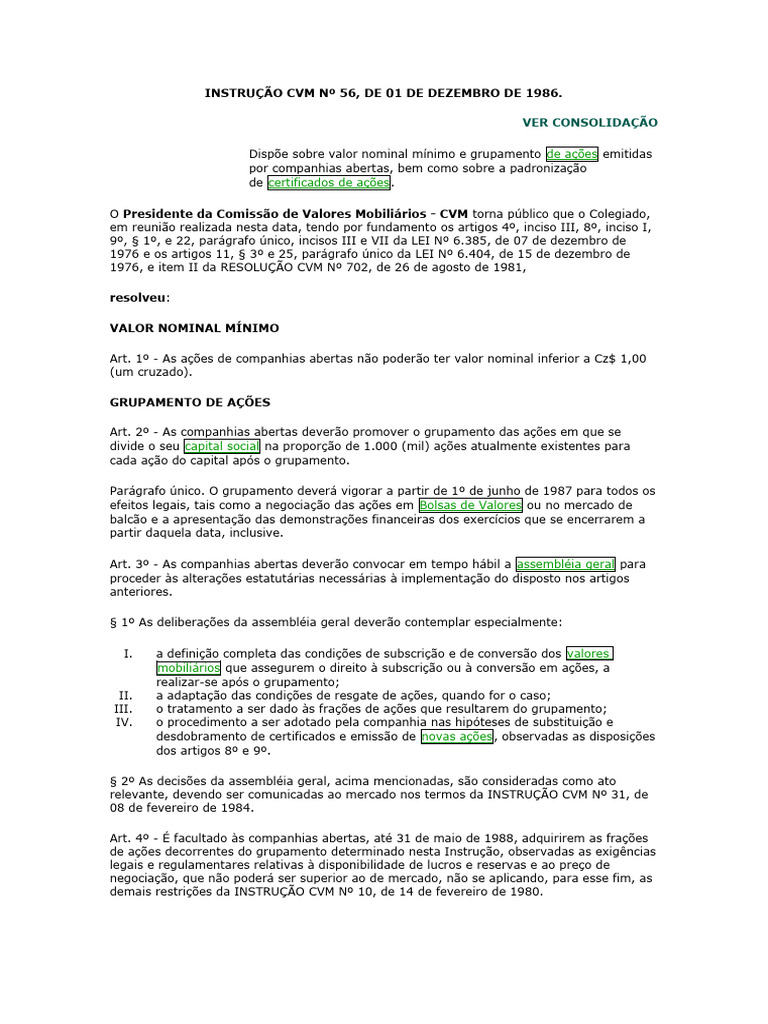 Normas sobre Ações e Certificados CVM 56 | PDF | Participação (finanças)