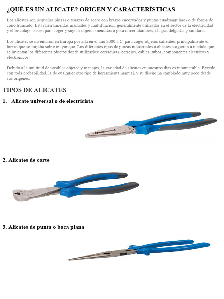 Tipos y Origen de los Alicates | PDF
