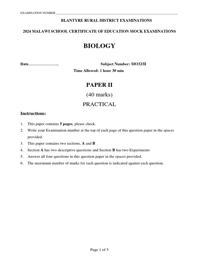2024 MSCE Biology Mock Exam Paper II | PDF | Science & Mathematics