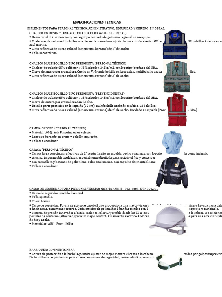 Especificaciones Tecnicas Epp General Gra | PDF | Lentes | Guante