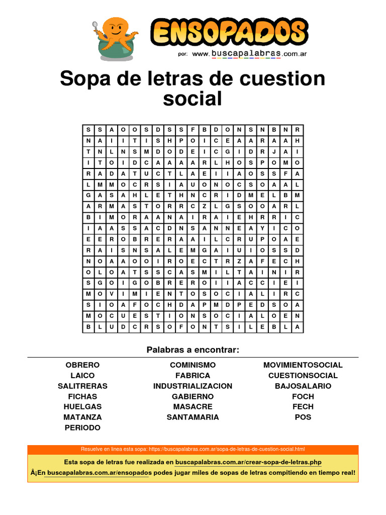 Sopa de Letras de Cuestion Social | PDF