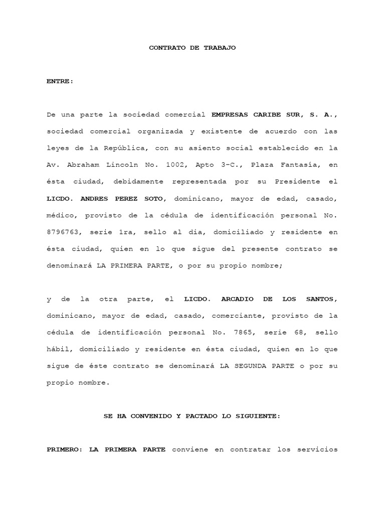 Contrato de Trabajo Uno | PDF