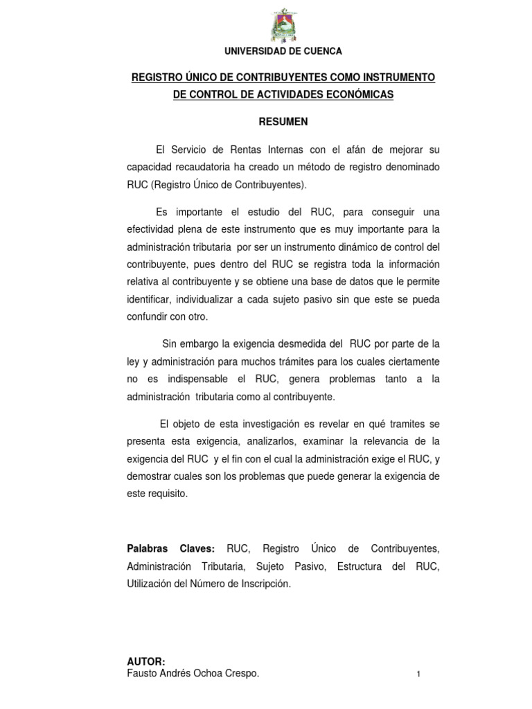 RUC: Control de Actividades Económicas | PDF | Documento de identidad ...