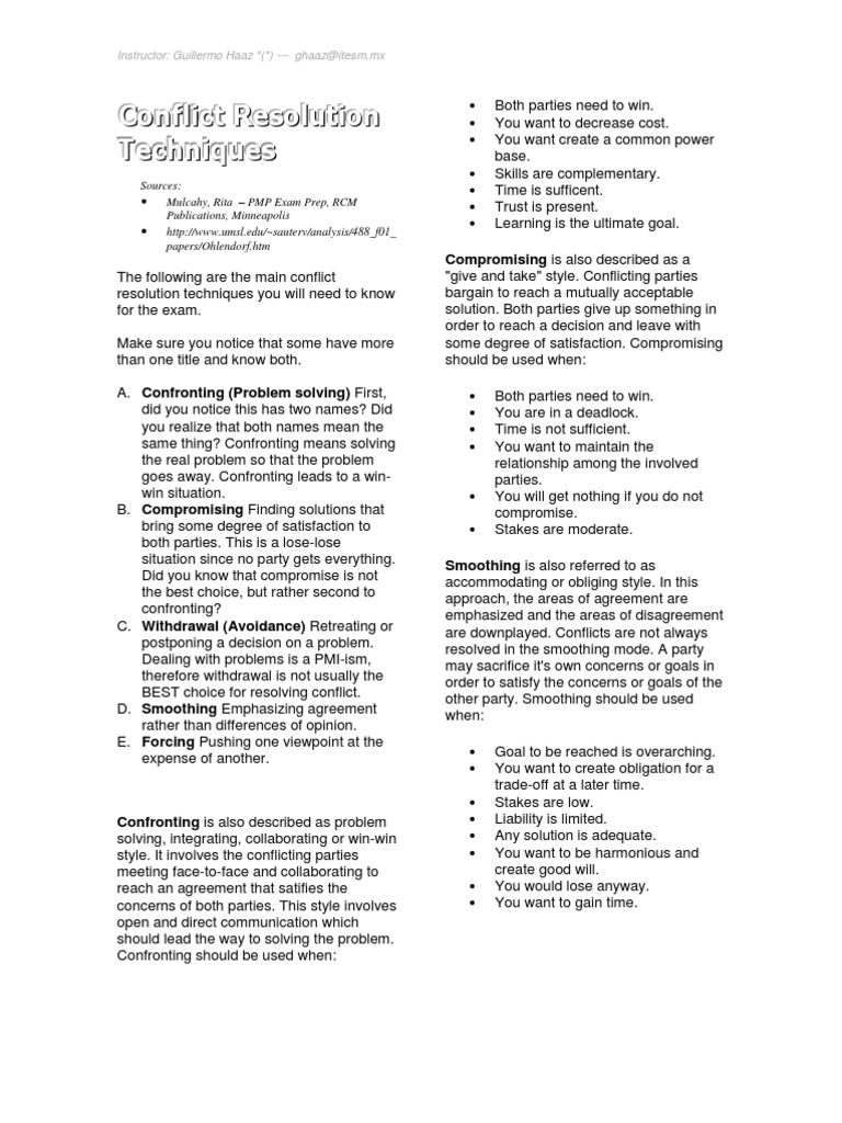 Conflict Resolution Techniques - v2 | PDF | Conflict Resolution ...