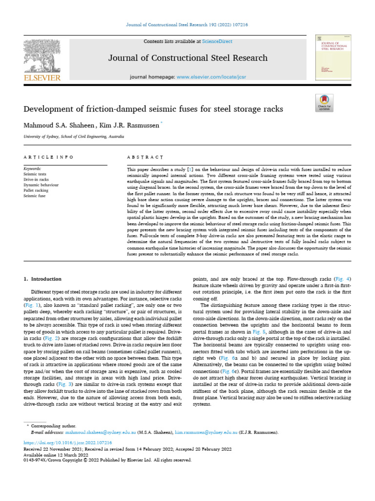 Friction-Damped Seismic Fuses for Racks | PDF | Bending | Classical ...