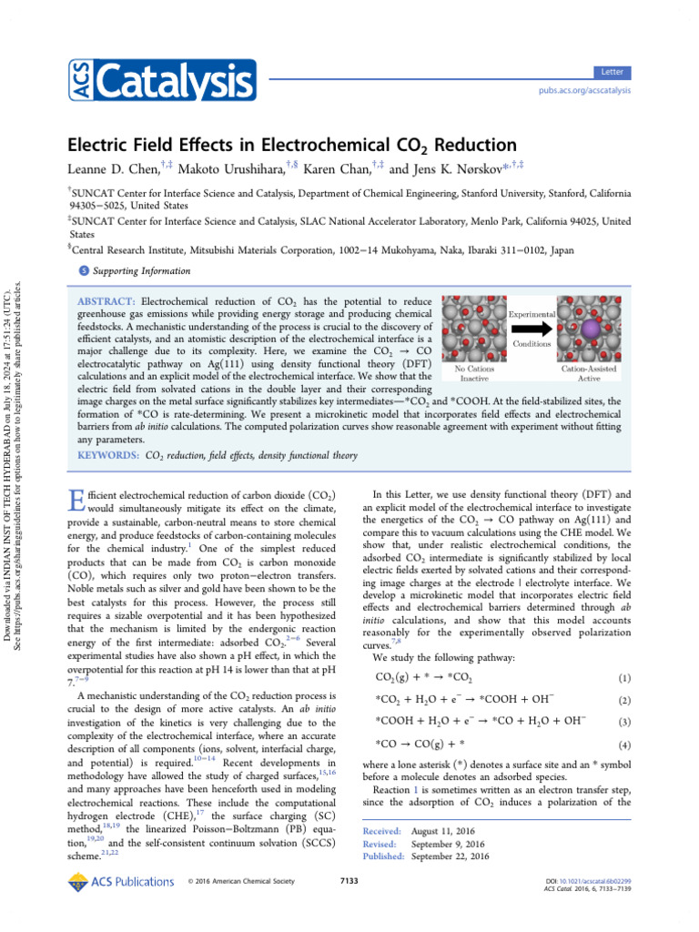 Chen Et Al 2016 Electric Field Effects in Electrochemical Co2 Reduction ...