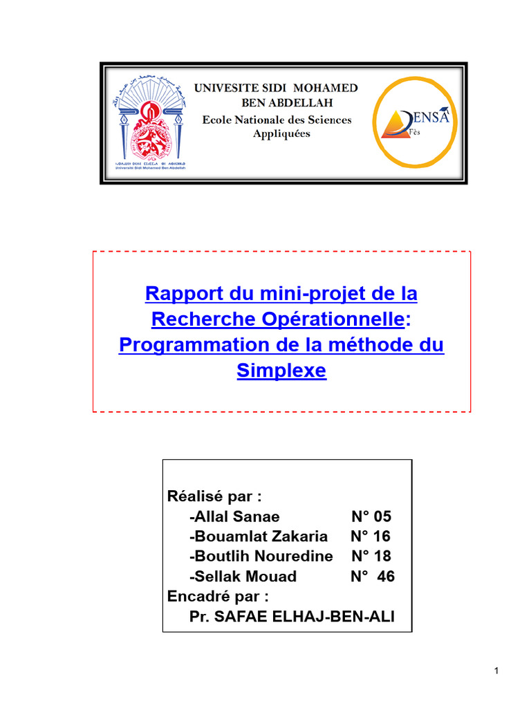Rapport sur la méthode du Simplexe | PDF | Optimisation mathématique ...