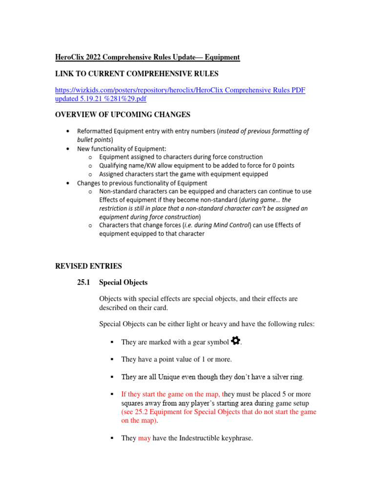 HeroClix 2022 Equipment Rules Update | PDF