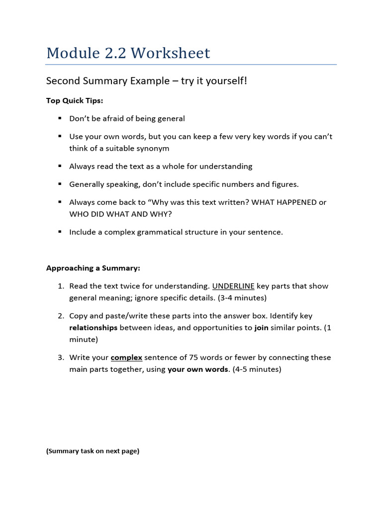 Summary Writing Tips for Module 2.2 | PDF | Sea Turtle | Nest