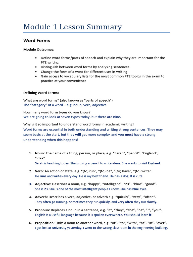 Module+1 1+summary | PDF | Part Of Speech | Word