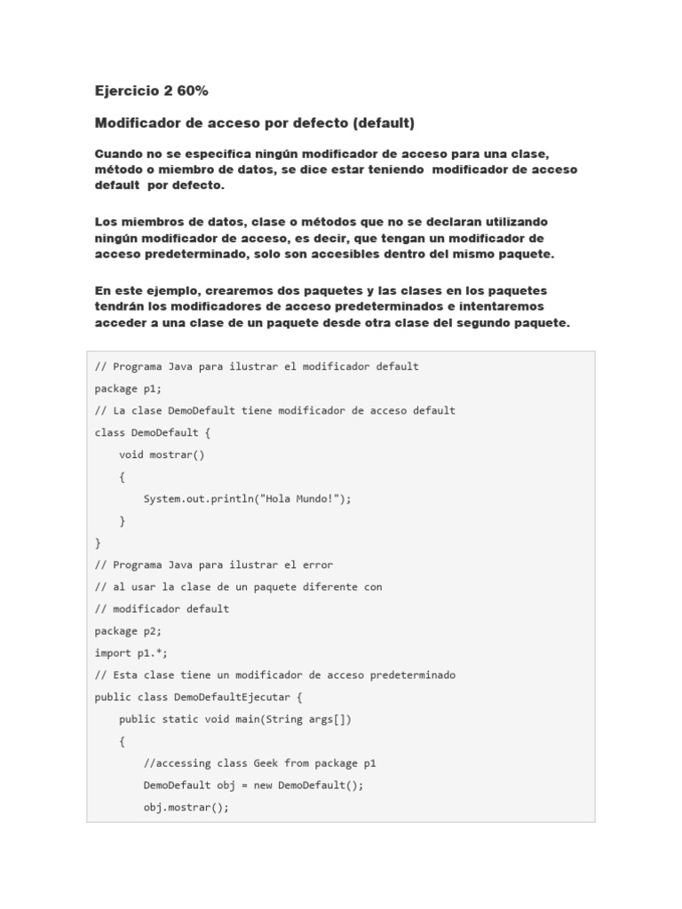 Modificadores de acceso en Java: Guía práctica | PDF | Java (lenguaje ...