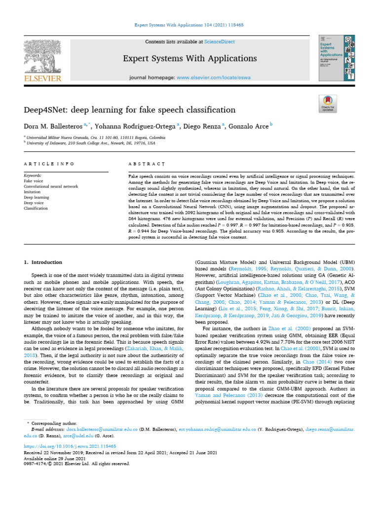 Deep Learning for Fake Speech Detection | PDF | Wavelet | Deep Learning