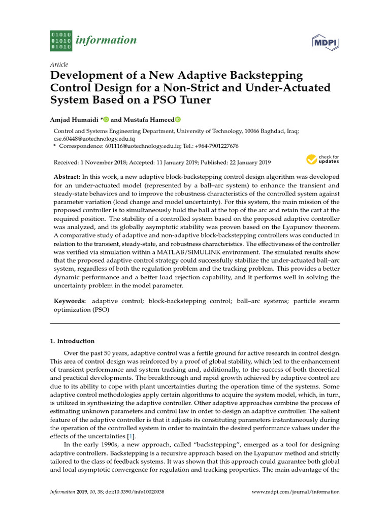 Development of A New Adaptive Backstepping Control Design For A Non ...