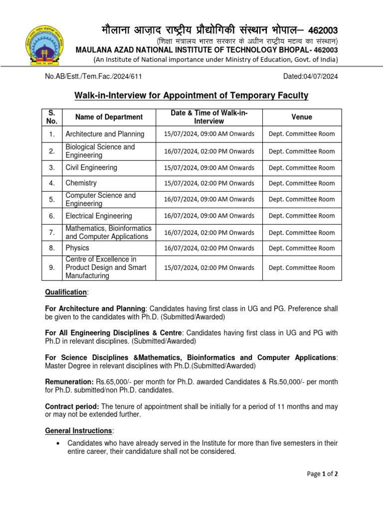 Walk-in-Interview For Appointment of Temporary Faculty | PDF | Doctor ...