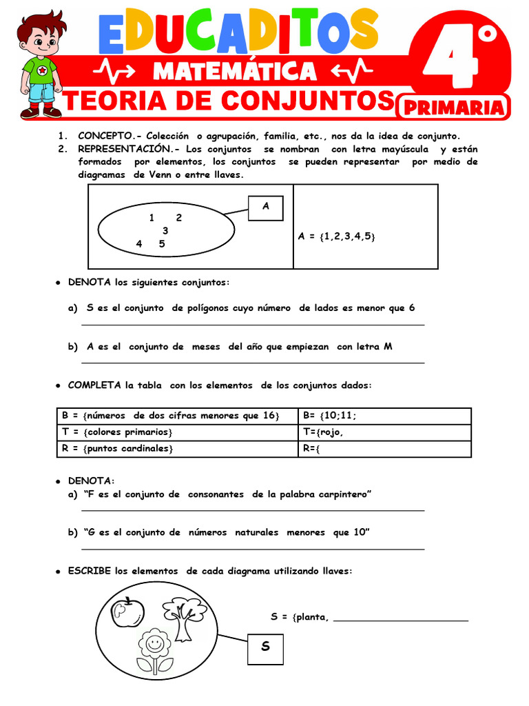 Ejercicios de Conjuntos para Primaria | PDF | Conjunto (Matemáticas ...