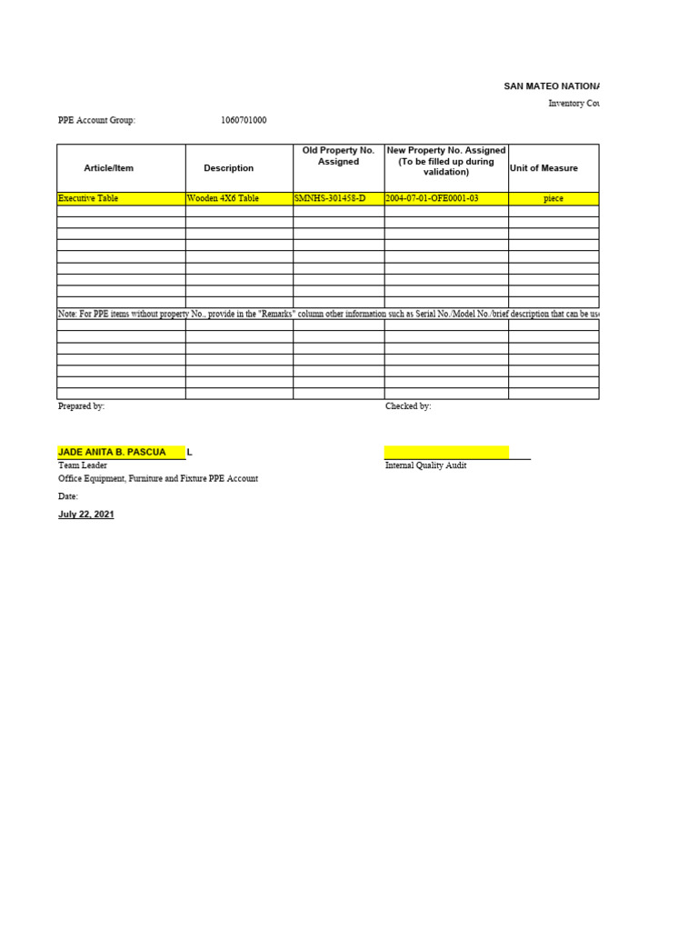 Inventory Count Form Annex A | PDF
