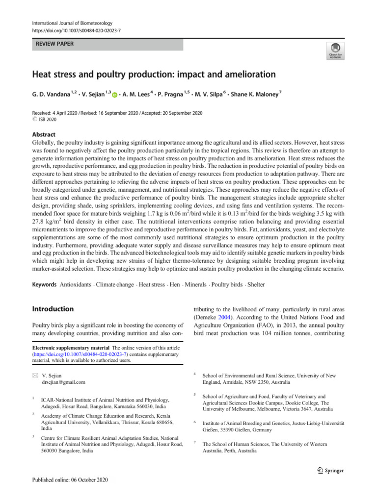 Heat Stress and Poultry Production Impact and Amelioration | PDF ...