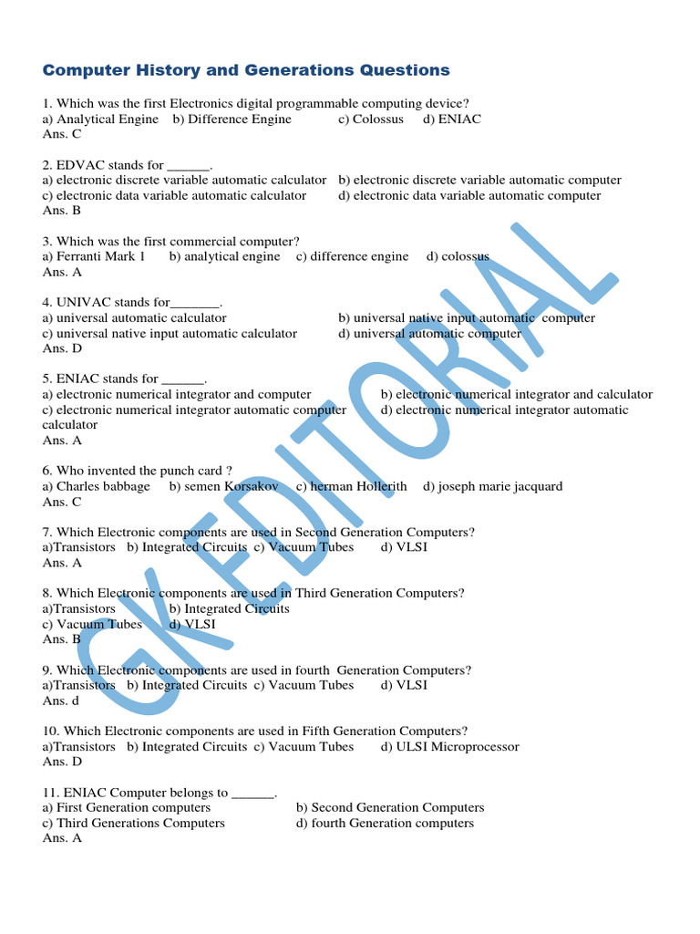 Computer History and Generations Questions | PDF | Electronics ...