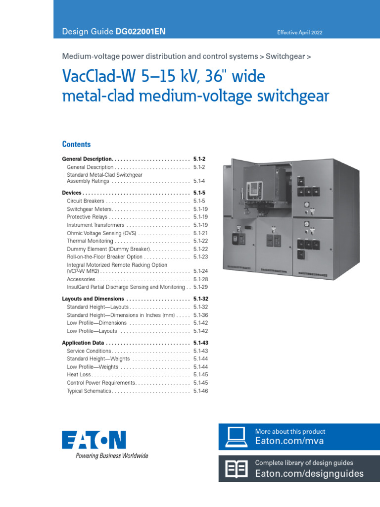 Eaton Vacclad W 5 15kv Metal Clad Medium Voltage Switchgear Design ...