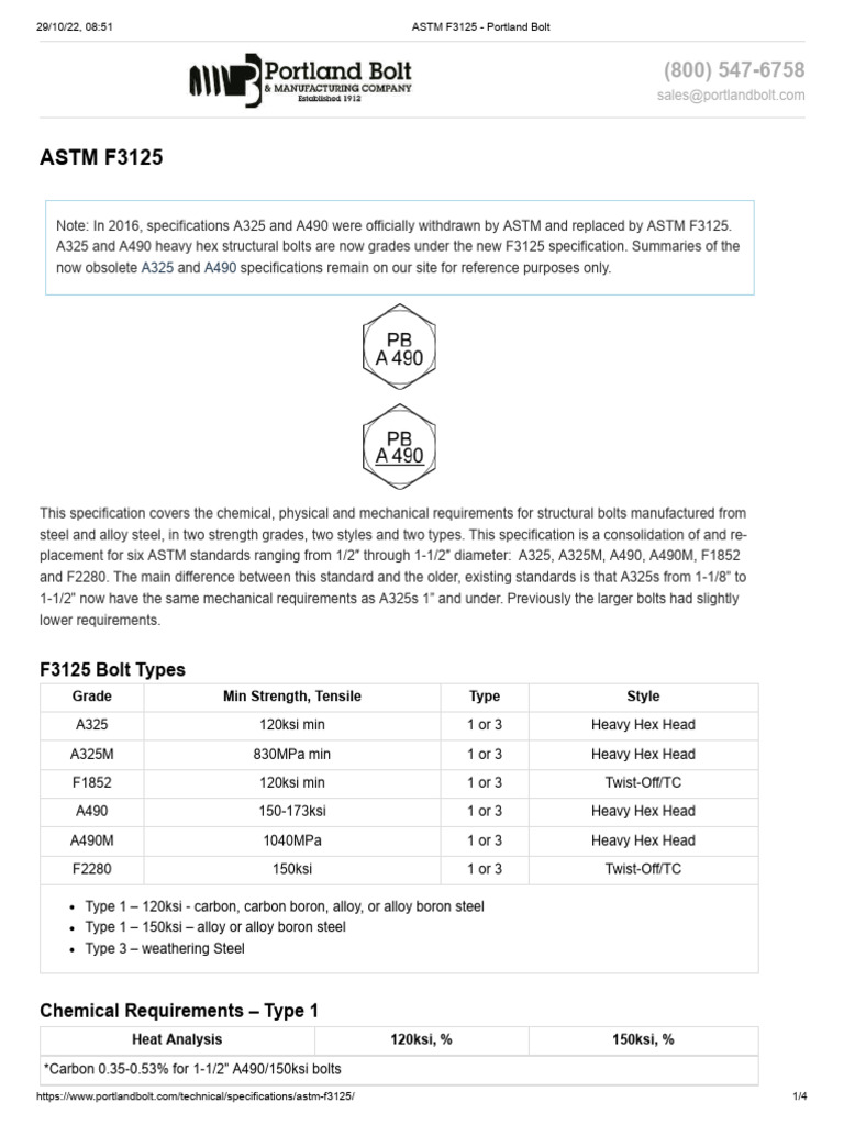 ASTM F3125 - Portland Bolt | PDF | Screw | Steel
