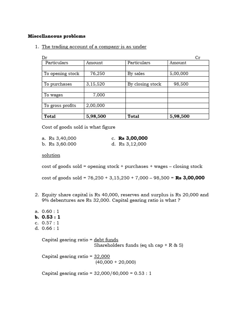 TYBMS Financial Mathematics Ratio Analysis MCQ's Solutions | PDF ...