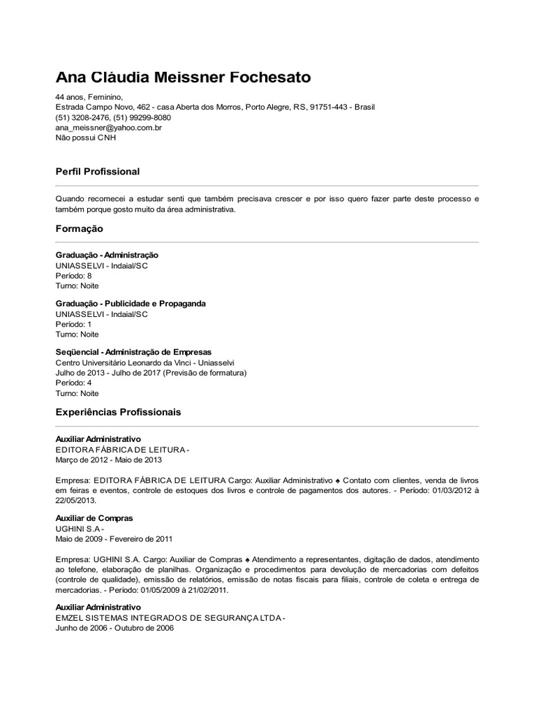 Perfil Profissional de Ana Fochesato | PDF | Microsoft Excel | Informática