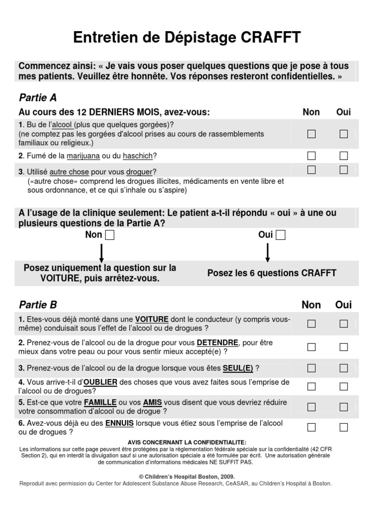 Entretien de Dépistage CRAFFT | PDF | Médicaments | Pharmacodépendance