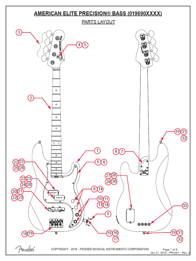 American Elite Precision® Bass (019690Xxxx) : Parts Layout | PDF | Bass ...