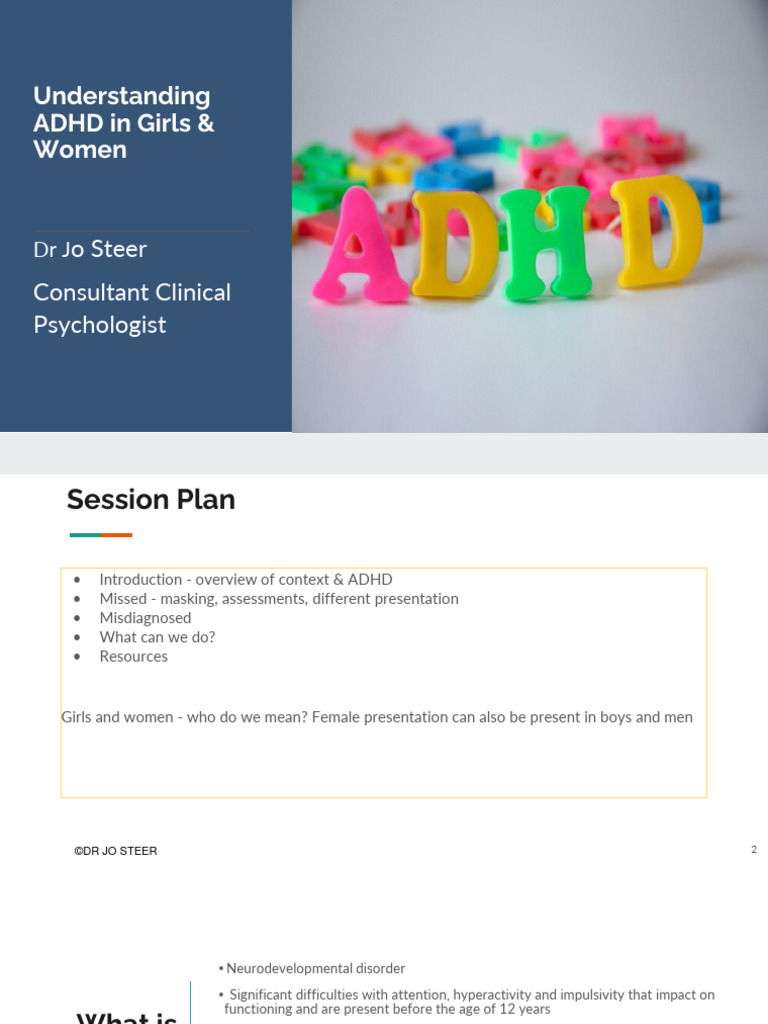 DR Jo Steer Understanding ADHD in Girls Women | PDF | Attention Deficit ...