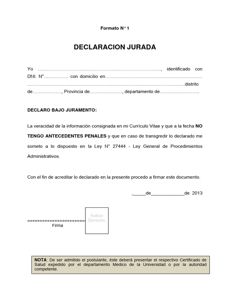 Declaraciones Juradas | PDF | Documento de identidad | Declaración jurada