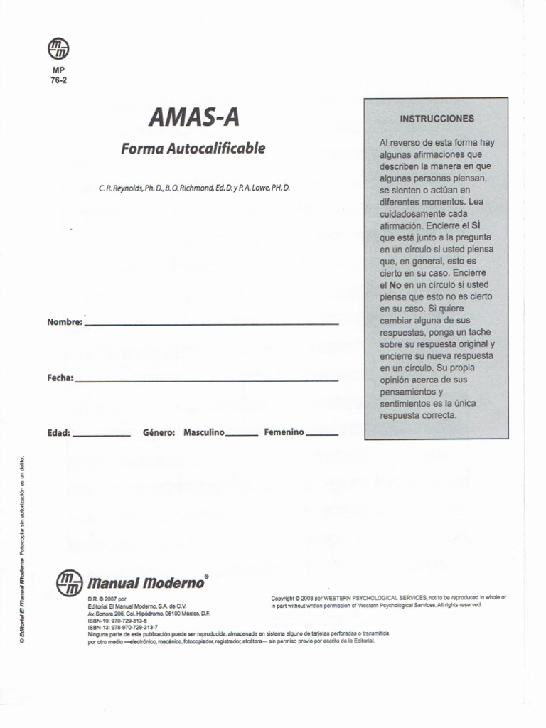 AMAS Escala de Ansiedad Manifiesta en Adultos - 000005 | PDF