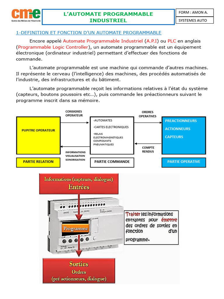 Définition et Fonction d'un Automate | PDF | Automate programmable ...