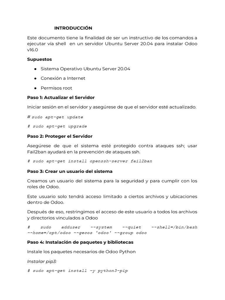 Instalación de Odoo v16.0 en Ubuntu 20.04 | PDF | Archivo de ...