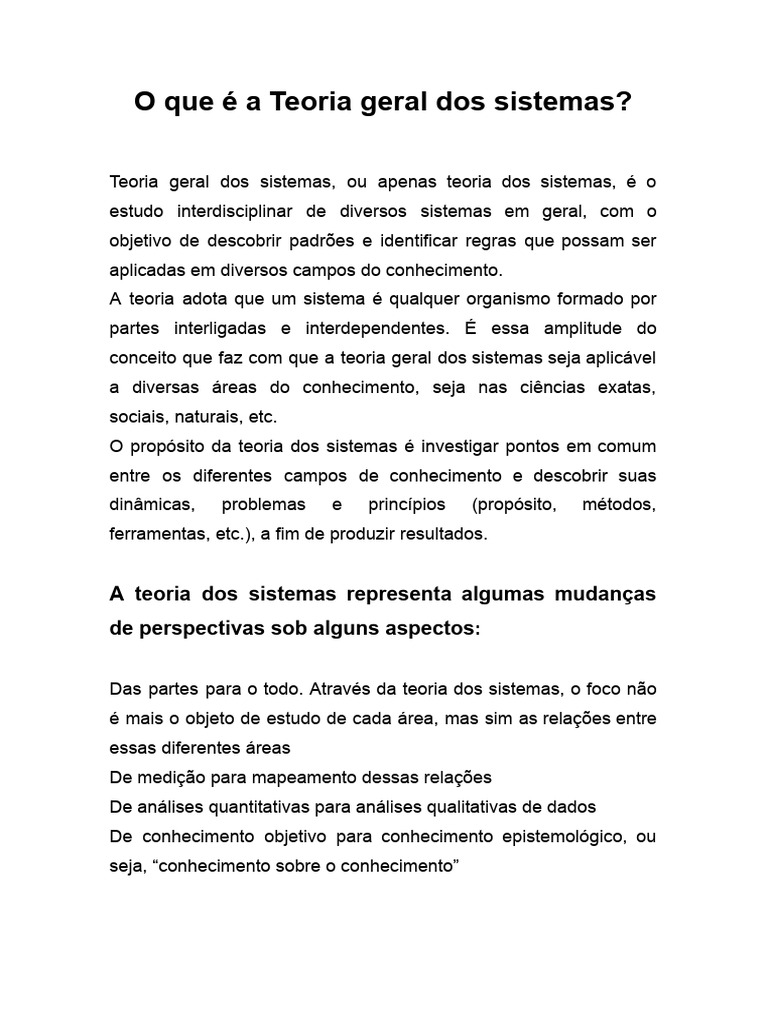 O Que É A Teoria Geral Dos Sistemas | PDF | Teoria dos Sistemas ...