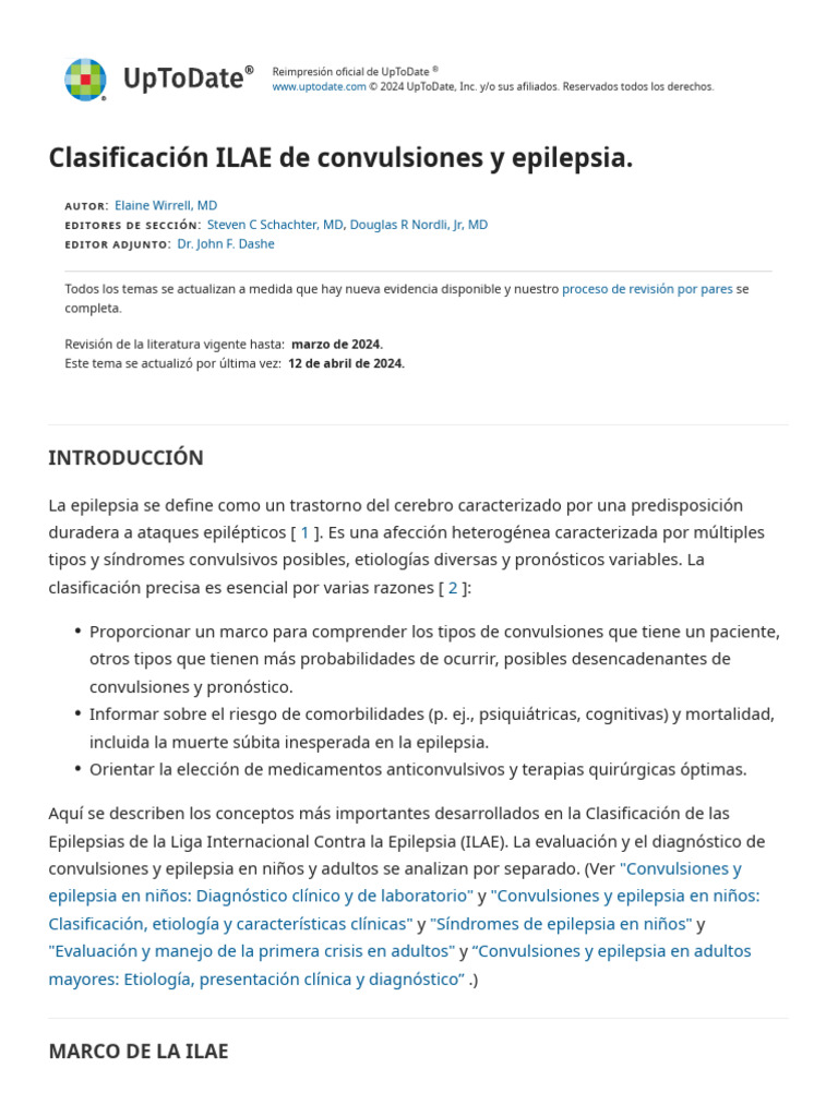 Clasificación ILAE de Convulsiones y Epilepsia - UpToDate | PDF ...
