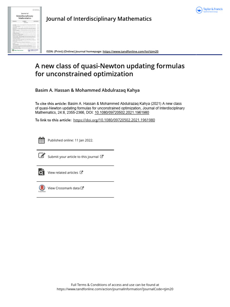 A New Class of Quasi Newton Updating Formulas For Unconstrained ...
