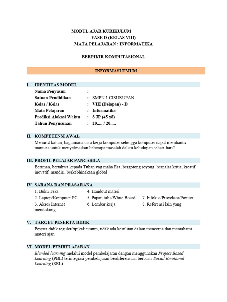Modul Ajar Informatika Kelas 8 | PDF | Seni