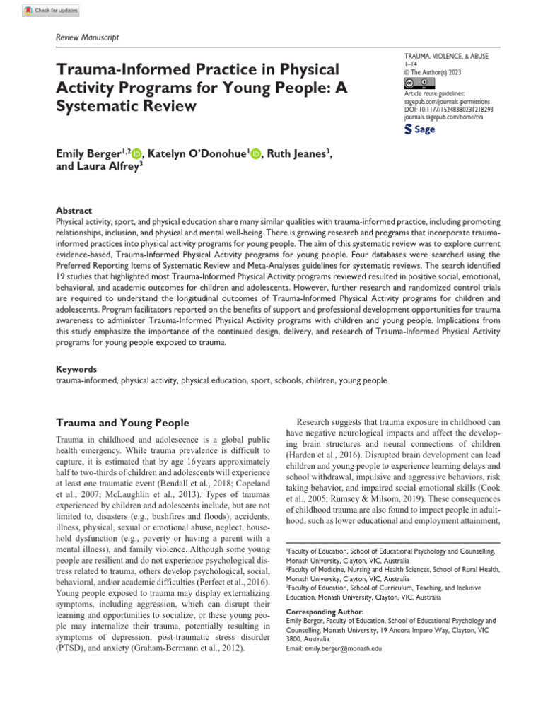 Berger Et Al 2023 Trauma Informed Practice in Physical Activity ...