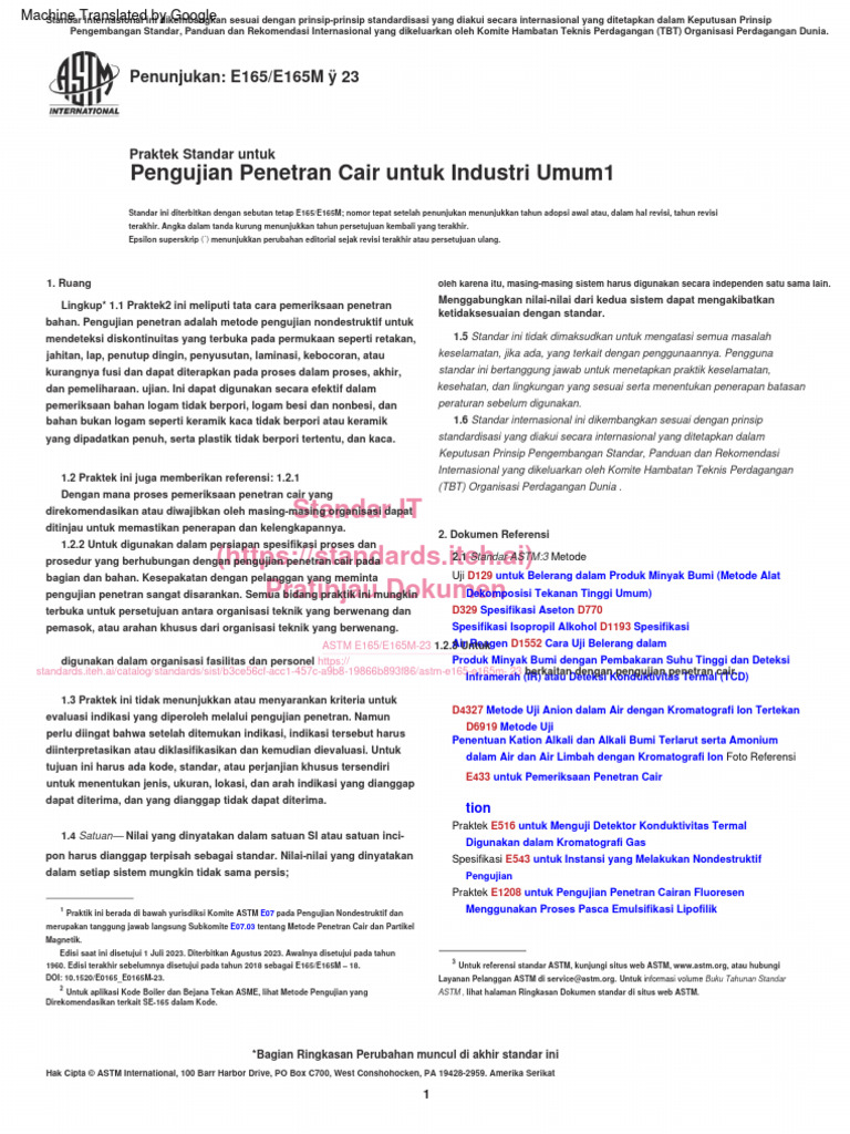 Standar ASTM E165 untuk Pengujian Cair | PDF