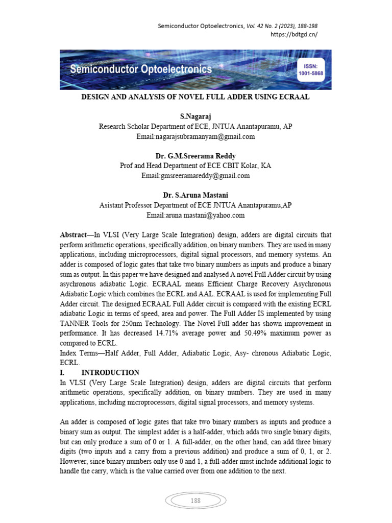 Novel ECRAAL Full Adder Design Analysis | PDF | Electronic Circuits ...